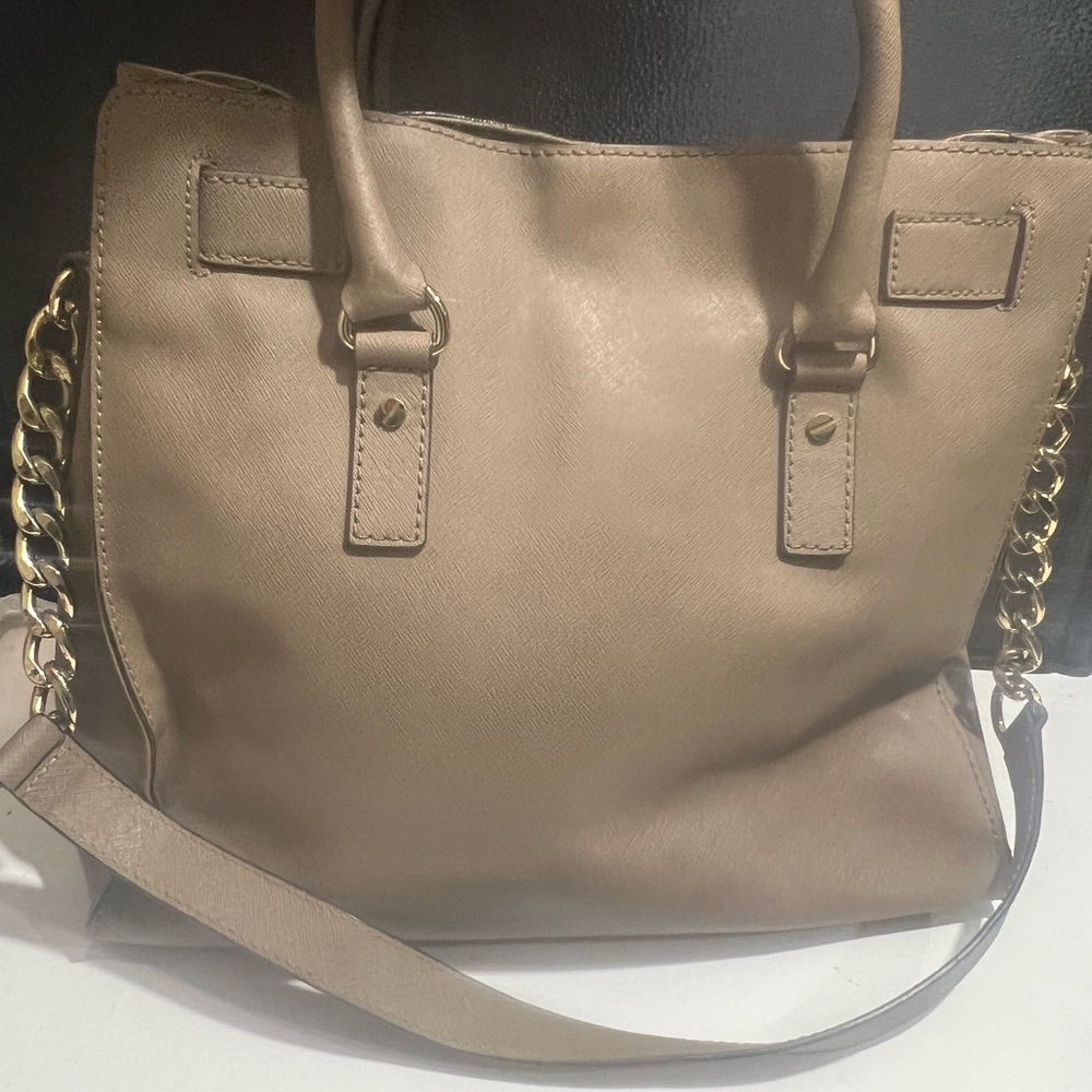 Michael Kors Taupe Saffiano Satchel with Gold Accent - Picture 3 of 5
